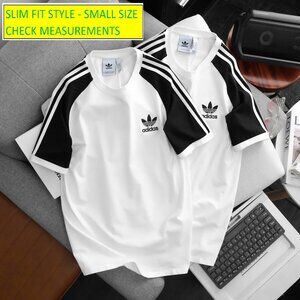 Adidas Classics Original 3 Stripes Tee Shirt Trefoil Retro Men White Slim Fit